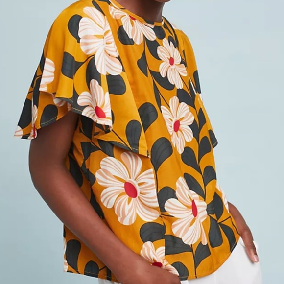 Anthropologie Ikebana Yellow Floral Blouse - Picture 3 of 7